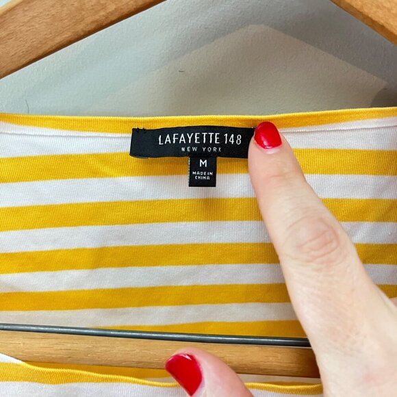 Yellow & White Striped Lafayette 148 New York Womens Cotton Blend T-Shirt Short - Picture 2 of 4